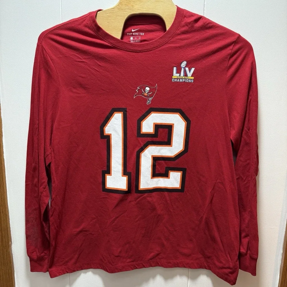Tampa Bay Super Bowl LIV #12 Tom Brady Nike Men's Red T-Shirt Sz XXL Long Sleeve